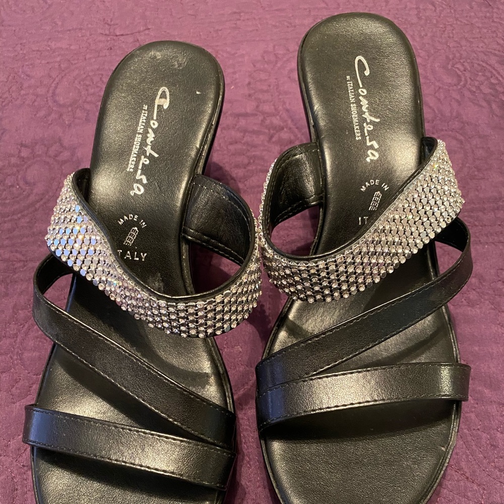 BEAUTIFUL Black Blingy Wedge Sandals